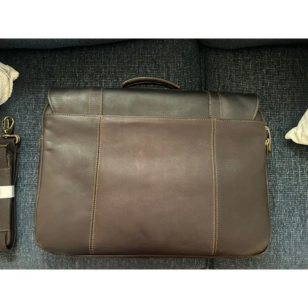 Samsonite Brown Leather Double Gusset Laptop Briefcase Messenger Bag 15.6”